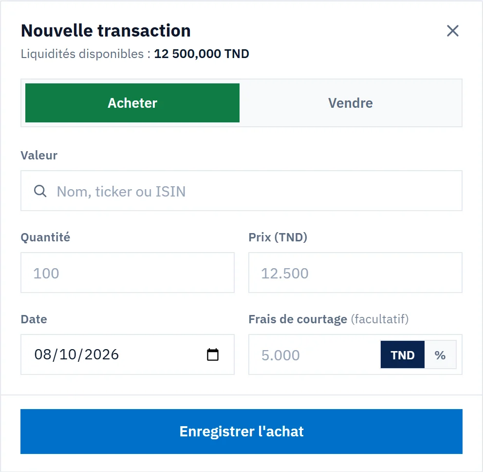 La fenêtre « Nouvelle transaction ».